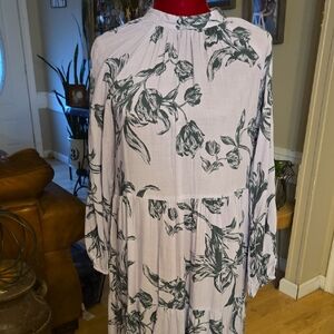 A New Day Floral Long Sleeve Dress in White and Green